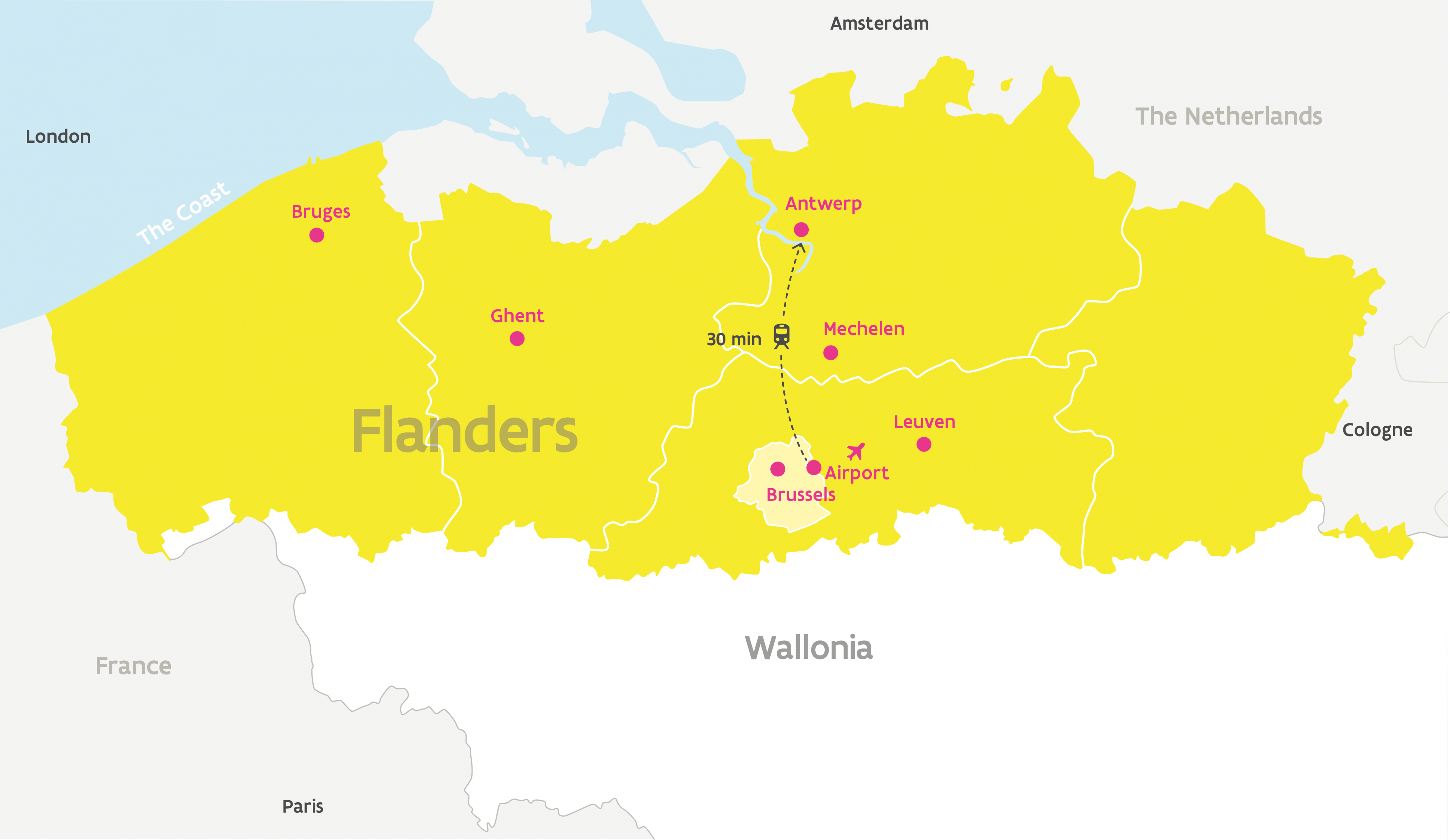 Map Flanders Train distances Antwerp