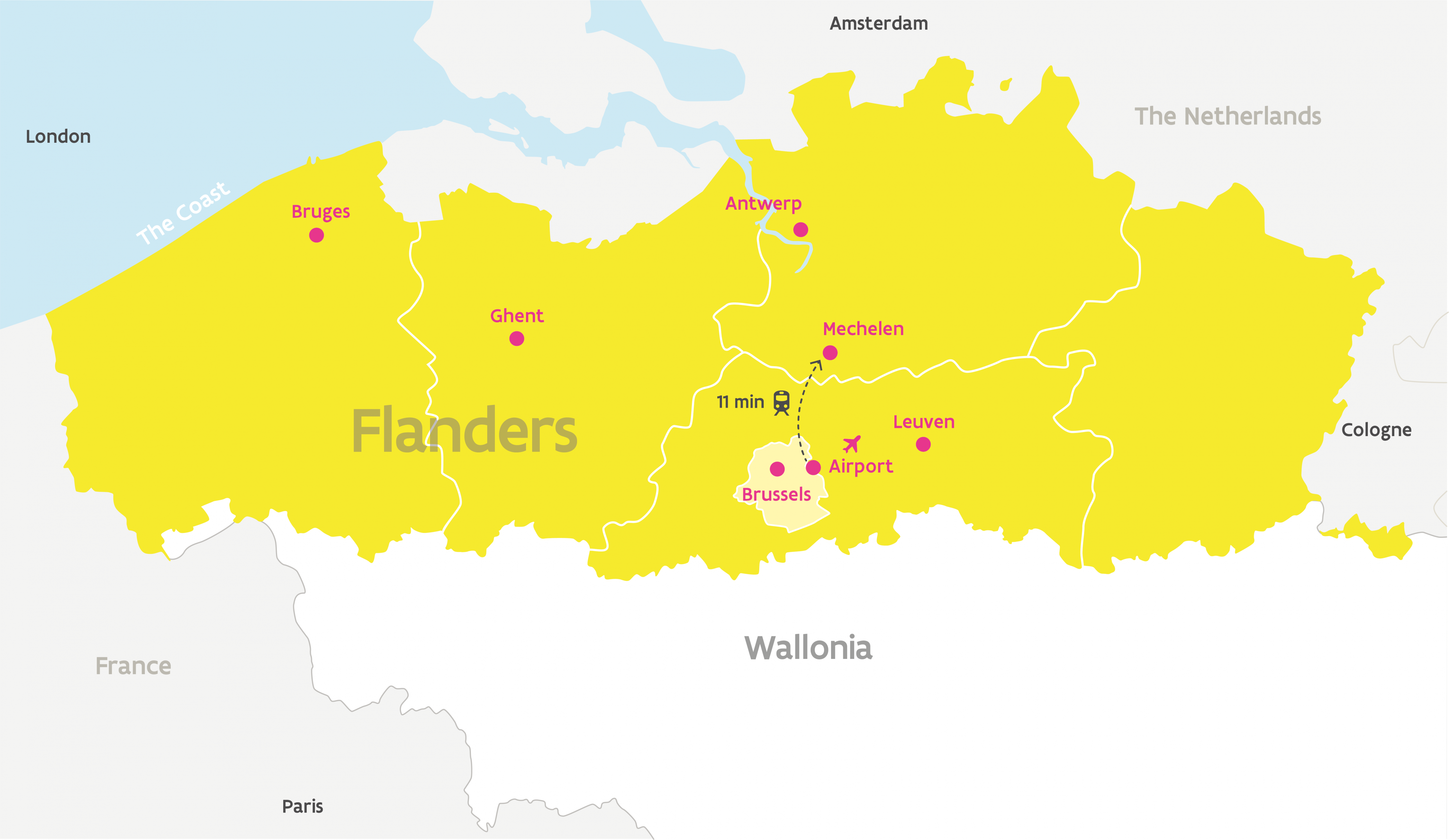Map Flanders Train distances Mechelen